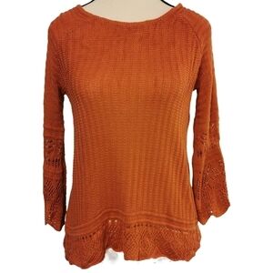 Lauren Conrad Scoop Neck Sweater Crochet Trim Burnt Orange Sz XS Open To Offers